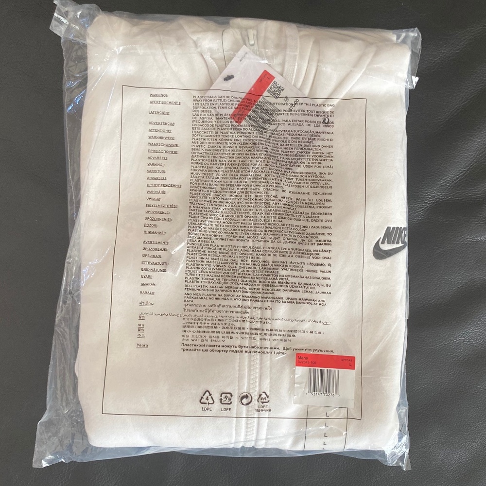 NWT Men's Nike white Sportswear Club Fleece full-zip hoodie Size LARGE